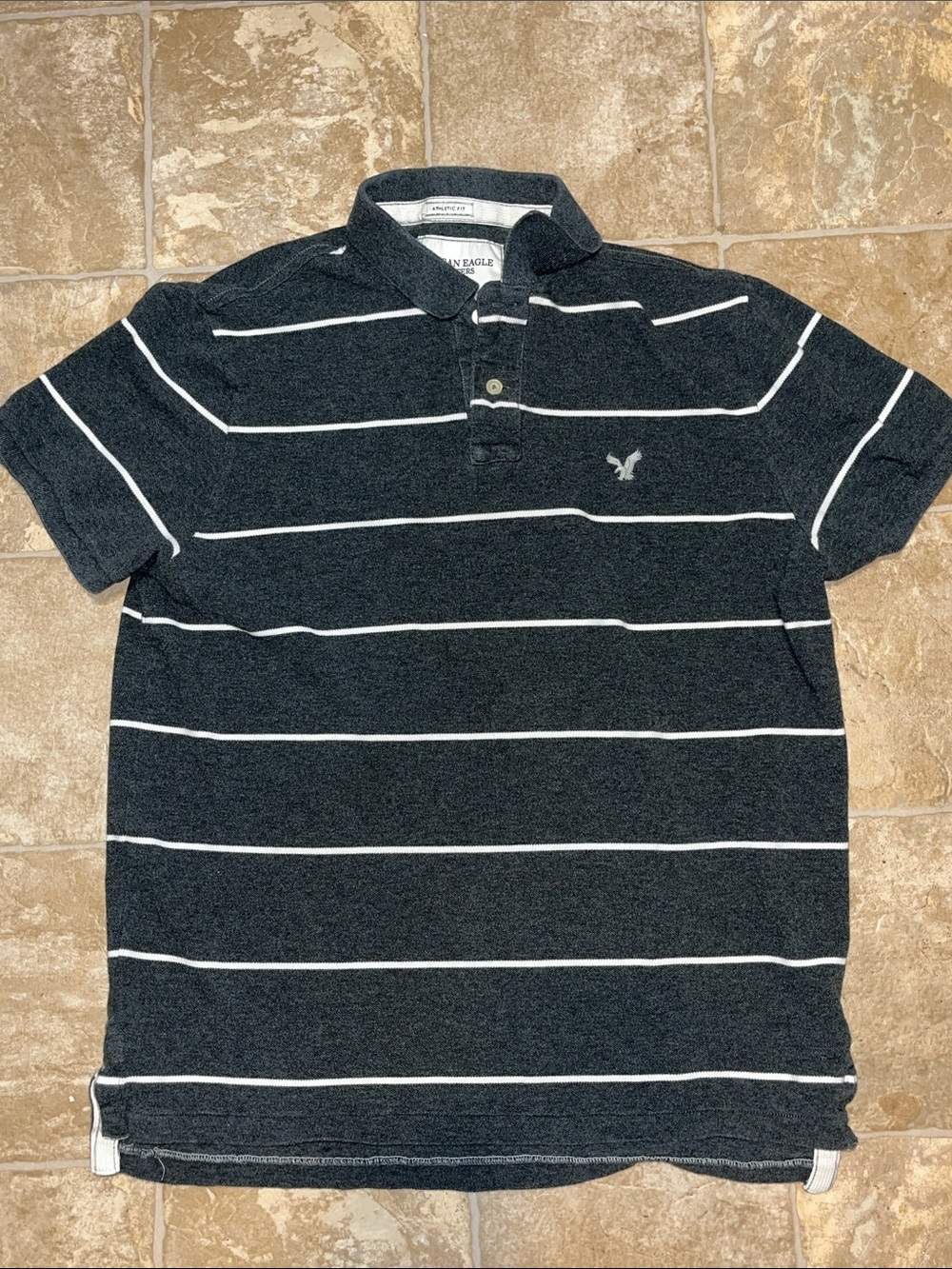 American Eagle Outfitters Dark Gray Polo with White Stripes
